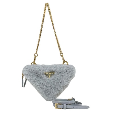 プラダ トライアングルWミニポーチ サフィアーノ ショルダーバッグ レザー 1NR015 グレー レディース PRADA 中古
