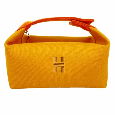 【6db1598】エルメス ハンドバッグ ブリッドアブラックPM キャンバス イエロー シルバー金具【中古】レディース