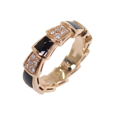 ブルガリ BVLGARI セルペンティ ヴァイパー 11号 52 356630 リング K18ピンクゴールド ダイヤモンド オニキス レディース【中古】【Aランク】
