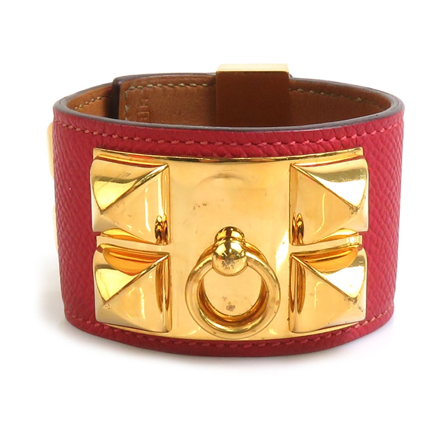 エルメス HERMES ブレスレット バングル コリエ ド シアン ヴォーエプソン/メタル 推定ルージュグレナ ゴールド ユニセックス【中古】 h31107i
