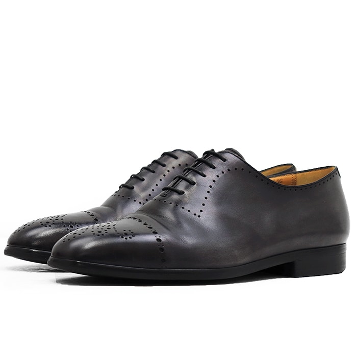 Berluti ベルルッティ レザーシューズ ホールカット サイズ 7.5 メンズ パティーヌ メダリオン パンチドキャップトゥ 革靴 純正シューツリー/袋/替え紐付属 ダークグレー 灰色