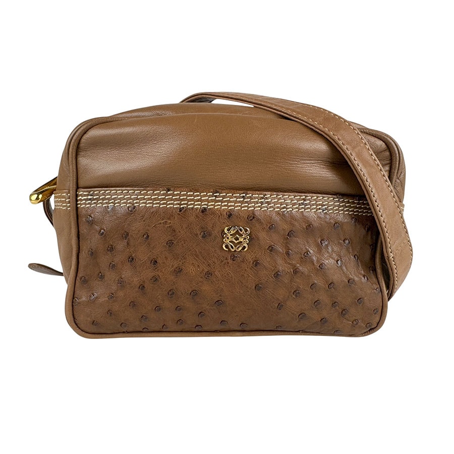 ロエベ LOEWE ショルダーバッグ レザー/オーストリッチ ブラウン レディース【中古】 z7537