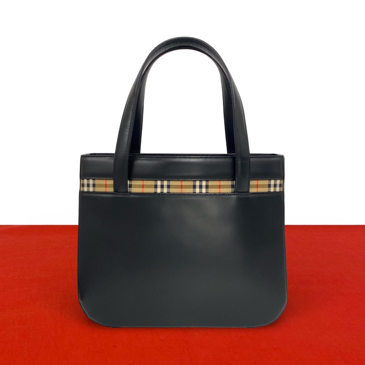 BURBERRY バーバリー ロゴ 刻印 ノバチェック レザー キャンバス ハンドバッグ ブラック
20469