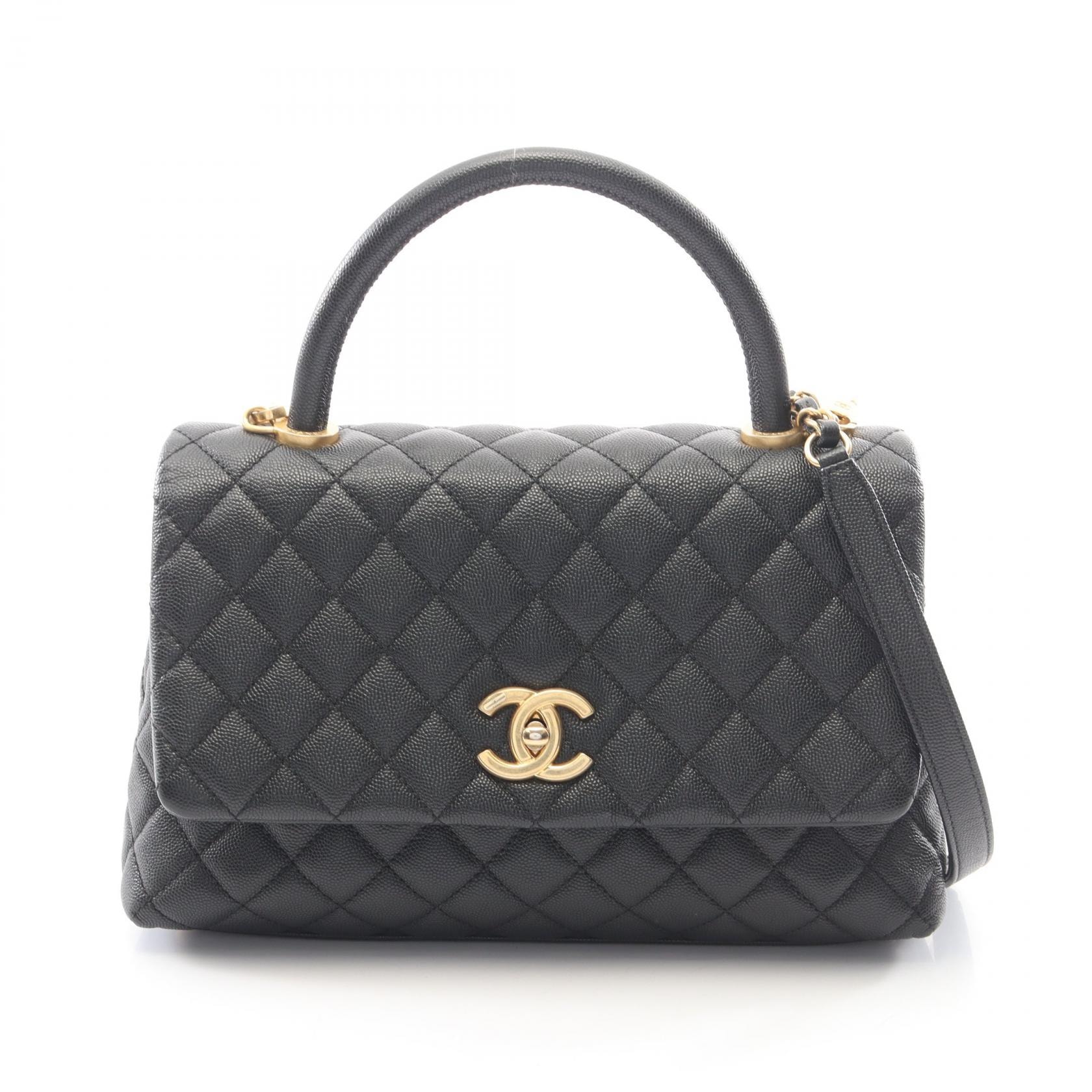 シャネル CHANEL ココハンドル29 トップハンドル フラップ バッグ マトラッセ 2WAY ハンドバッグ バッグ キャビアスキン(グレインドカーフ) レディース ブラック系 A92991 【中古】