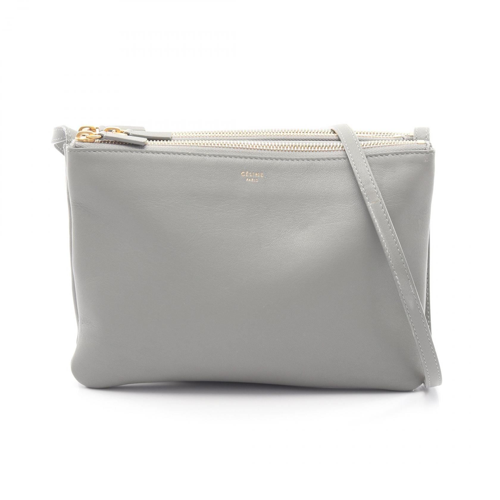 セリーヌ CELINE TRIO LARGE トリオ ラージ ショルダーバッグ バッグ レザー レディース グレー系 171453 【中古】