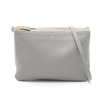 セリーヌ CELINE TRIO LARGE トリオ ラージ ショルダーバッグ バッグ レザー レディース グレー系 171453 【中古】