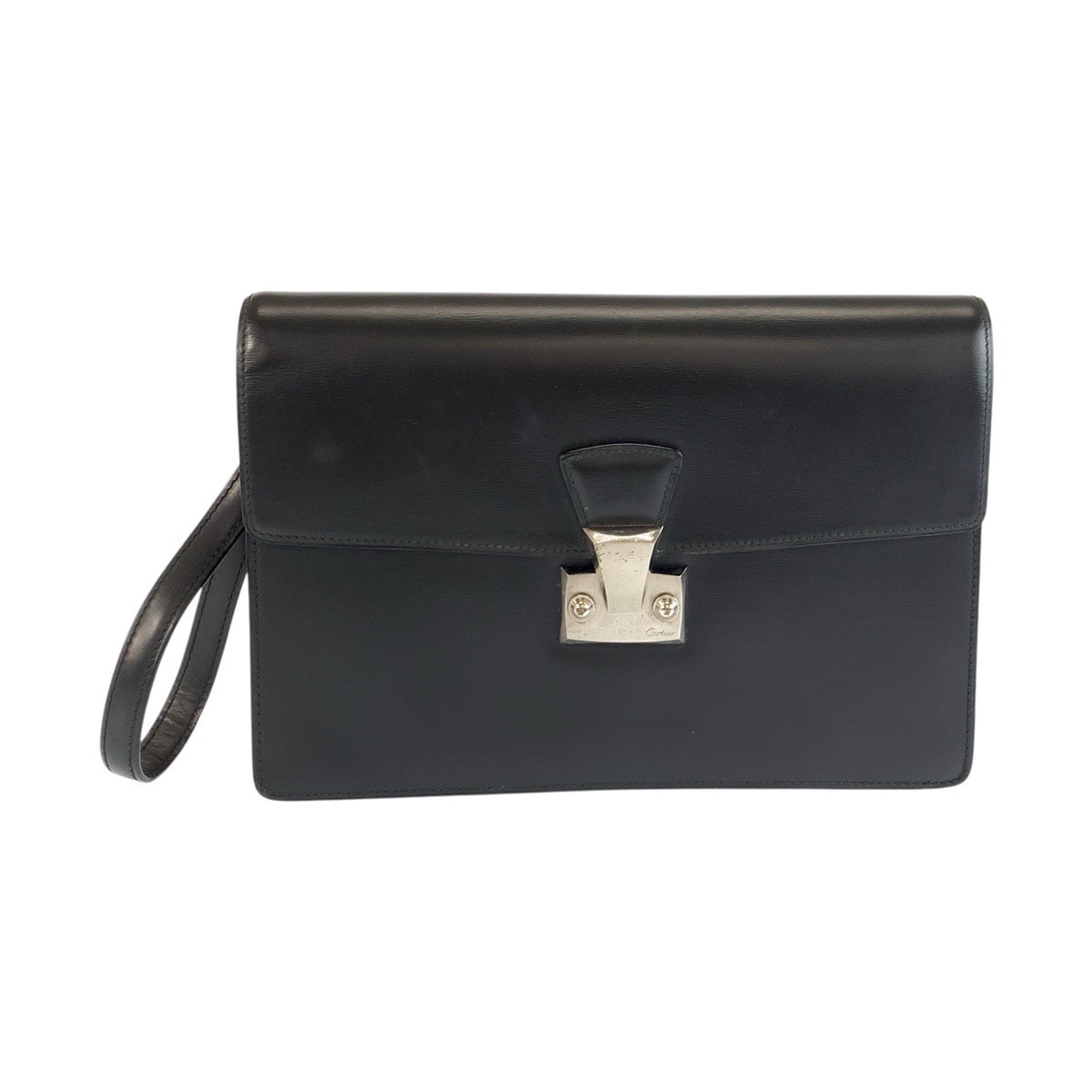 美品 CARTIER カルティエ パシャ ブラック 黒 シルバー金具 レザー クラッチバッグ セカンドバッグ 603239 【中古】
