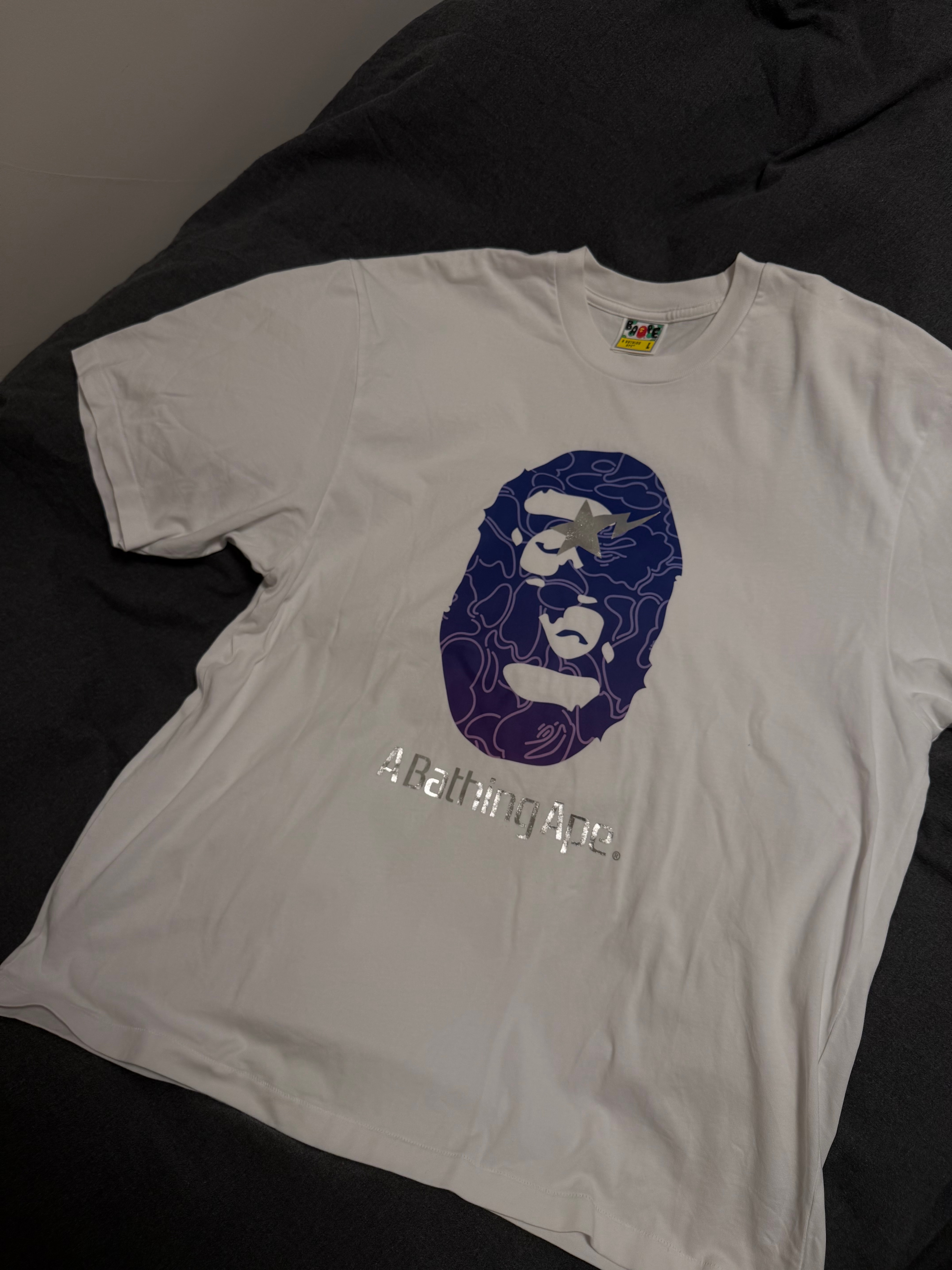 A BATHING APE Line Camo Ape Head Relaxed Fit Tee "White"