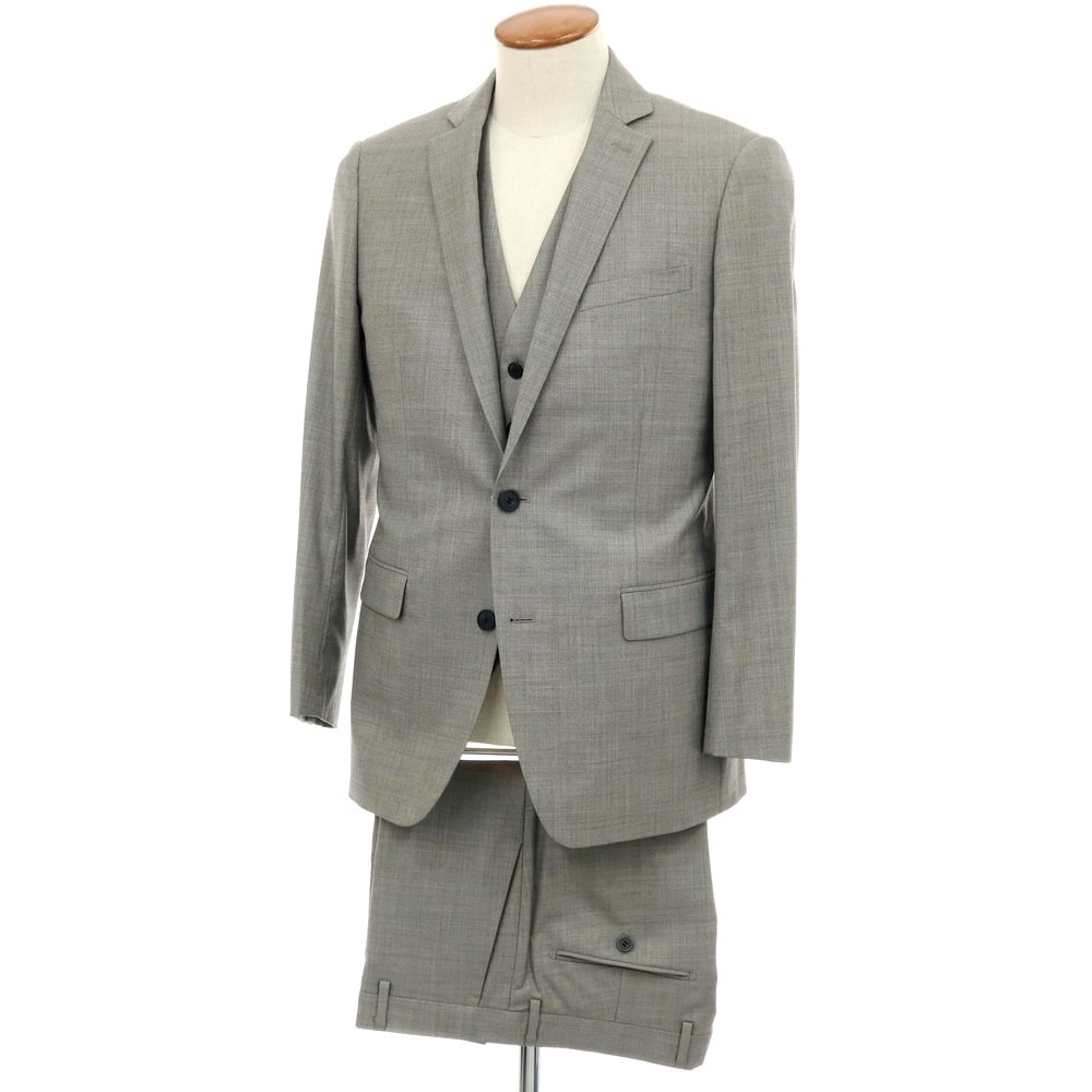 【中古】カルバンクライン Calvin Klein PLATINUM スリーピース ウールポリエステル 2つボタンスーツ グレー【サイズ上38/下32/ジレ38】【メンズ】