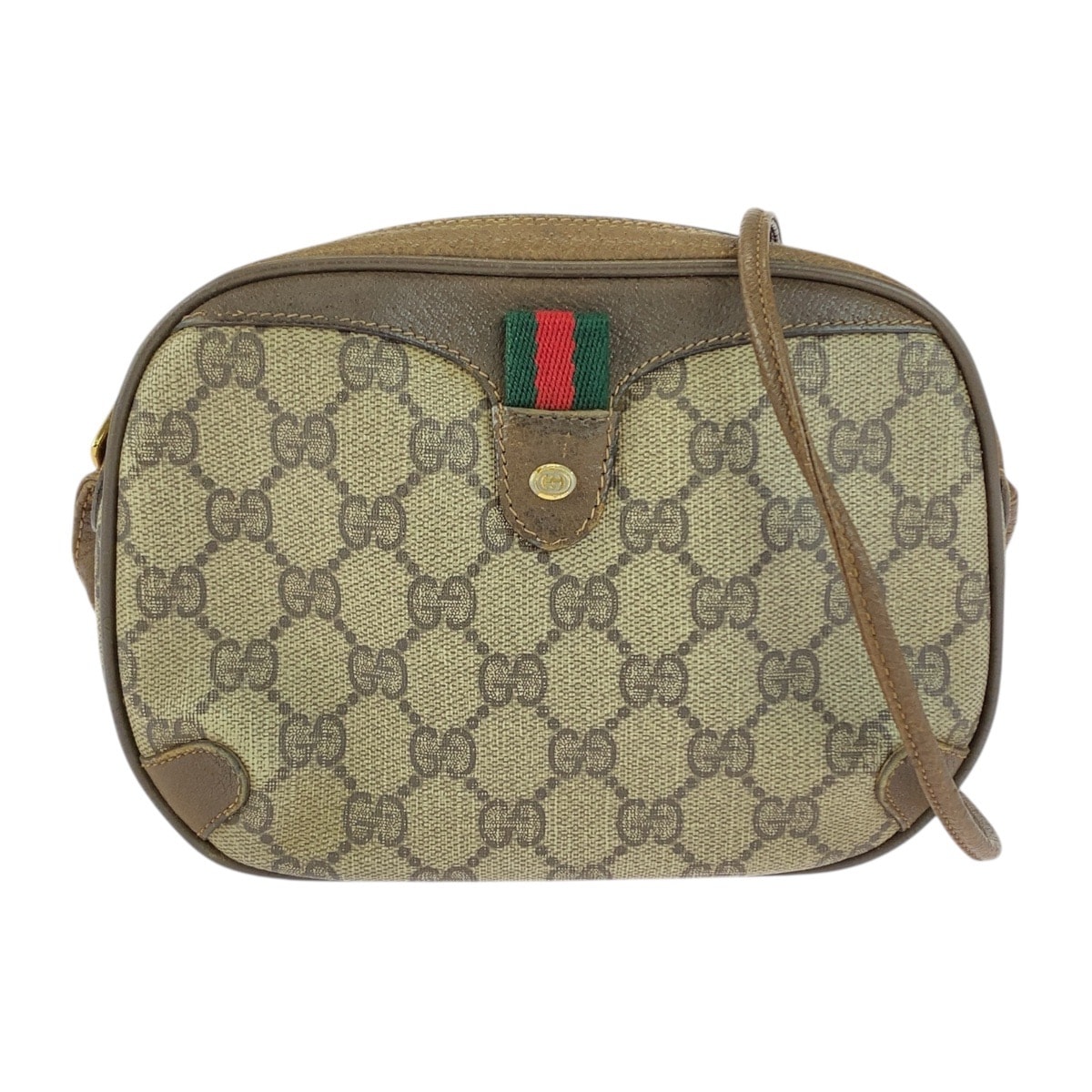 GUCCI グッチ ヴィンテージ シェリーライン ベージュ ブラウン GGスプリームキャンバス レザー/ ショルダーバッグ ポシェット 505395 【中古】