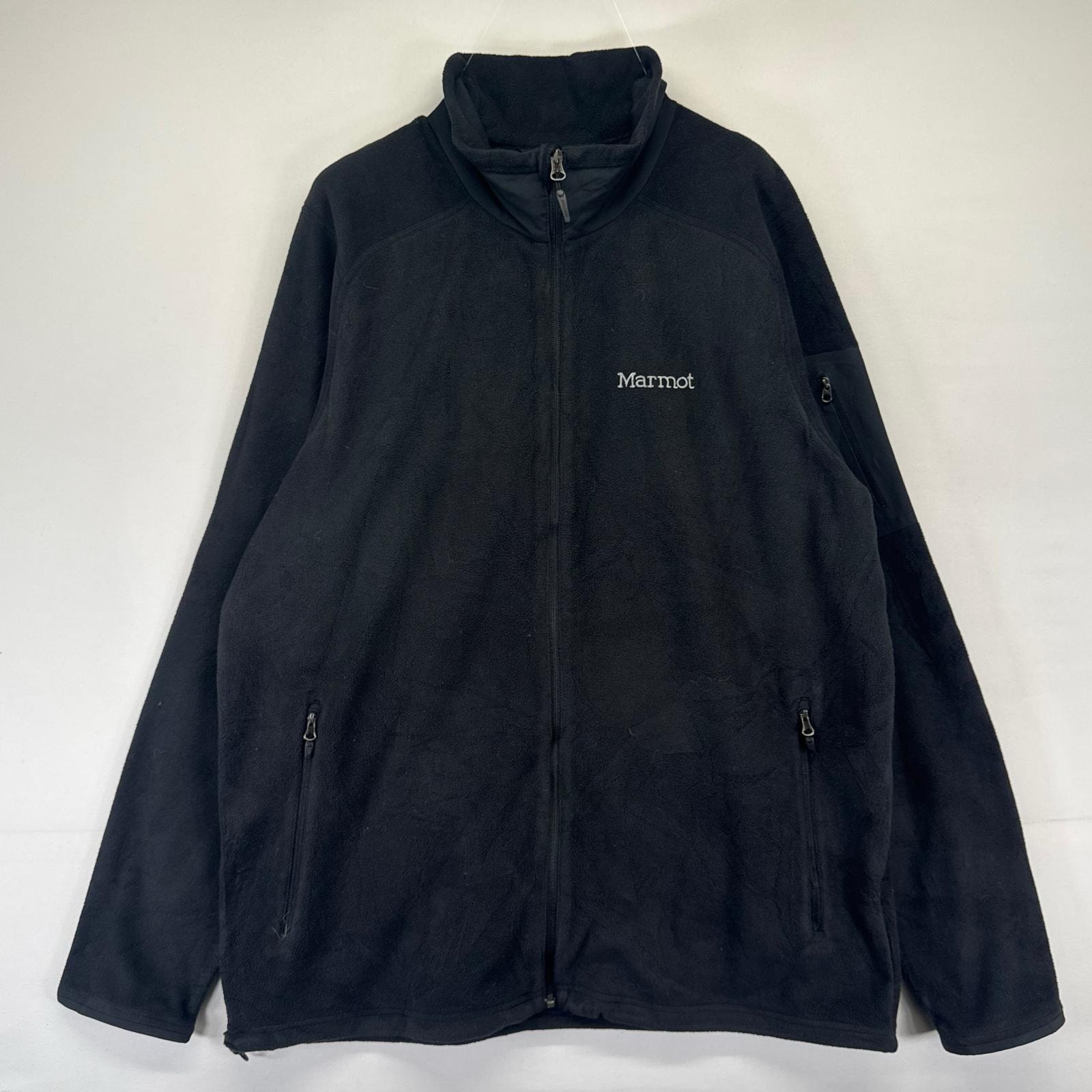 古着 マーモット MARMOT フリース ジャケット フルジップ ワンポイントロゴ ポーラテック 大きいサイズ XL  ブラック系 メンズ