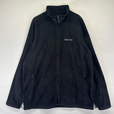 古着 マーモット MARMOT フリース ジャケット フルジップ ワンポイントロゴ ポーラテック 大きいサイズ XL ブラック系 メンズ