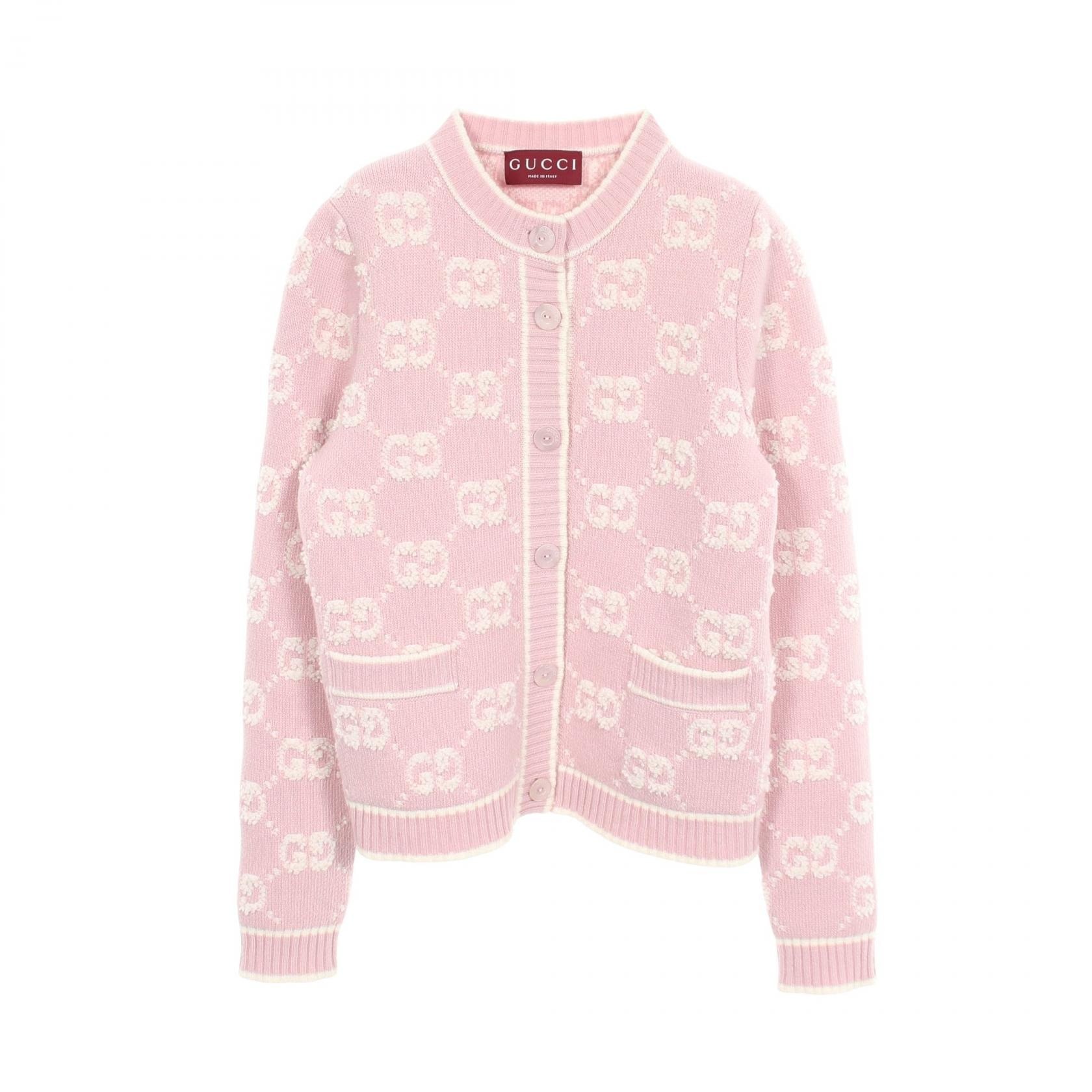 グッチ GUCCI GGブークレウールジャカード カーディガン 衣料品 トップス ウール レディース ピンク系 / ホワイト系 713300 【中古】