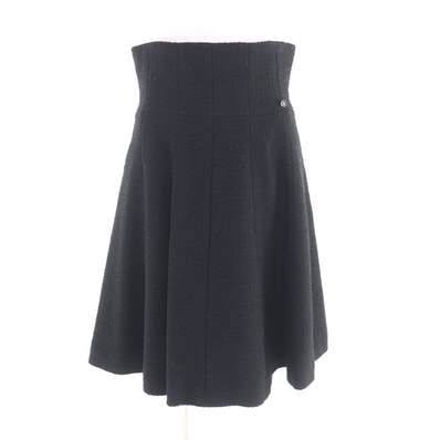 極美品 シャネル フレアスカート ブラック レディース 40 P50309