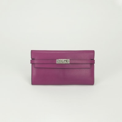 エルメス HERMES ケリーウォレット ケリーウォレットロング 財布 長財布 ロングウォレット エプソン ローズパープル Rosepurple ピンク Pink パープル Purple 紫 シルバー ヴォーエプソン