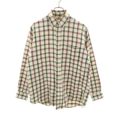 L.L.Bean エルエルビーン 90s USA製 オールド チェック柄 長袖 コットンネル ボタンダウンシャツ M ベージュ アウトドア