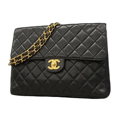 【6gd4815】シャネル ショルダーバッグ マトラッセ Wチェーン ラムスキン ブラック ゴールド金具【中古】レディース