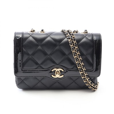 シャネル CHANEL マトラッセ ミニフラップ ショルダーバッグ バッグ レザー パテントレザー レディース ブラック系 AS5048 【中古】