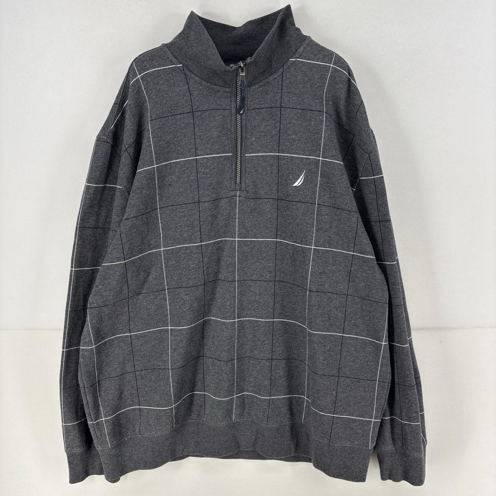 古着 ノーティカ NAUTICA スウェット ハーフジップ ロゴ 刺繍 チェック プルオーバー ワンポイント 2XL グレー チェック メンズ