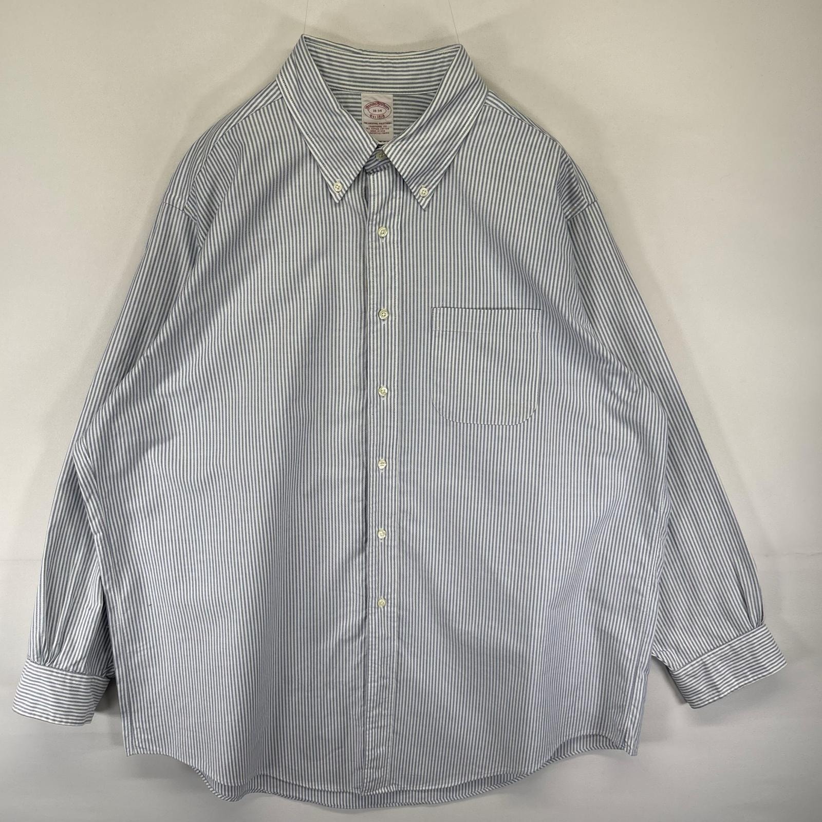 古着 90's/90年代 ブルックスブラザーズ Brooks Brothers USA製 長袖シャツ 1818 ストライプ 2XL  ブルー系 ストライプ メンズ