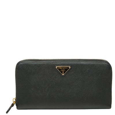 プラダ 三角ロゴプレート 長財布 ブラック サフィアーノレザー レディース PRADA 【中古】