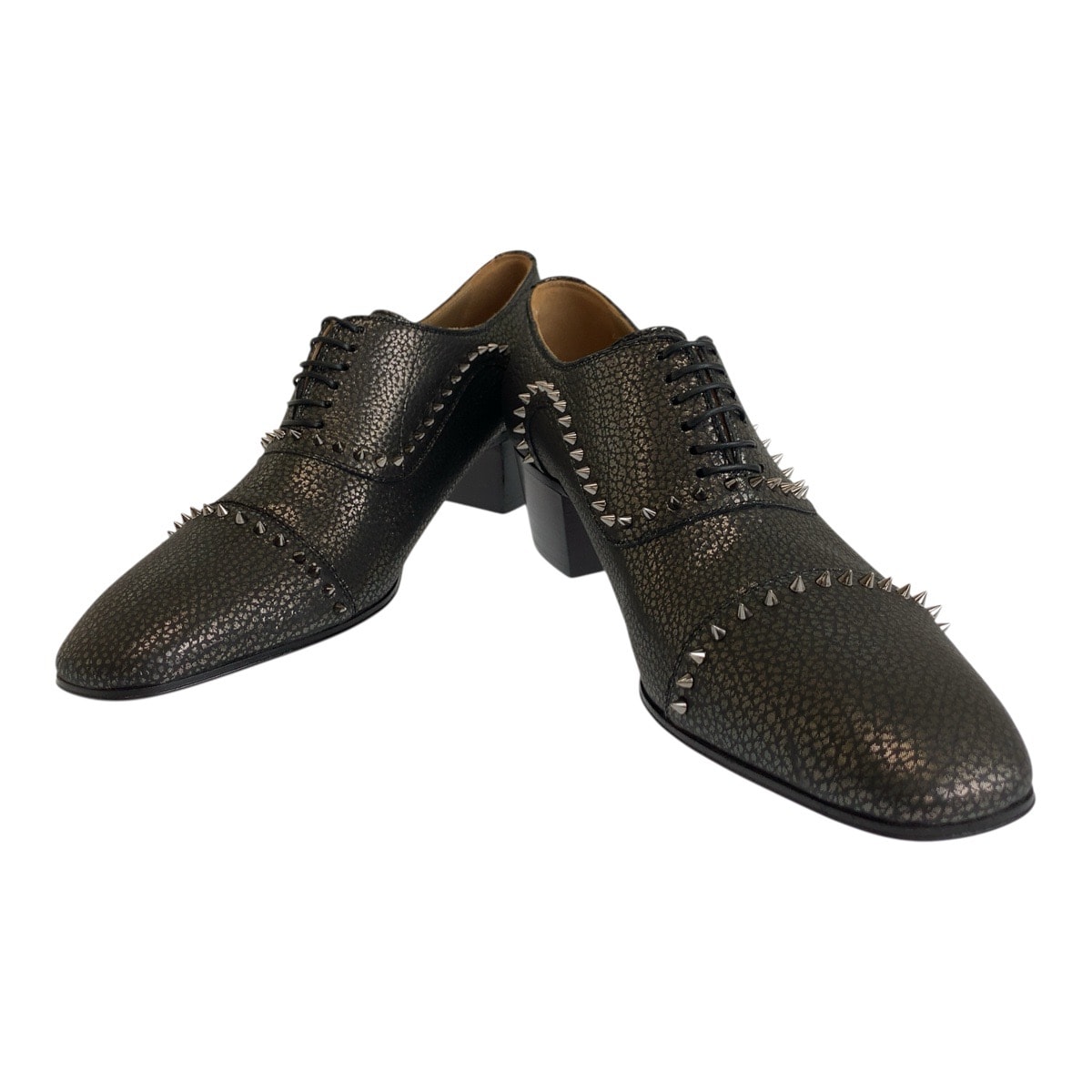 超美品 Christian Louboutin クリスチャンルブタン イートン スタッズ サイズ40 メタリックブラウン シルバー金具 レザー ドレスシューズ ビジネスシュース 504493 【中古】