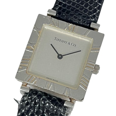 TIFFANY&CO. ティファニー L3640 シルバー925 アトラス スクエア クォーツ レディース 革ベルト社外 腕時計 C1240