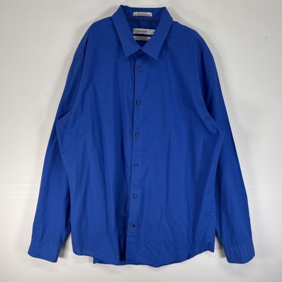 古着 カルバンクライン Calvin Klein 長袖シャツ CLASSIC FIT NON-IRON 薄手 L 16-16 1/2 ブルー 無地 メンズ