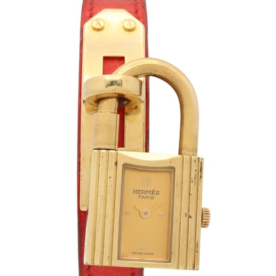 エルメス HERMES ケリーウォッチ 腕時計 時計 GP(ゴールドメッキ) レザーベルト レディース ゴールド系 シャンパン KE1.201 【中古】