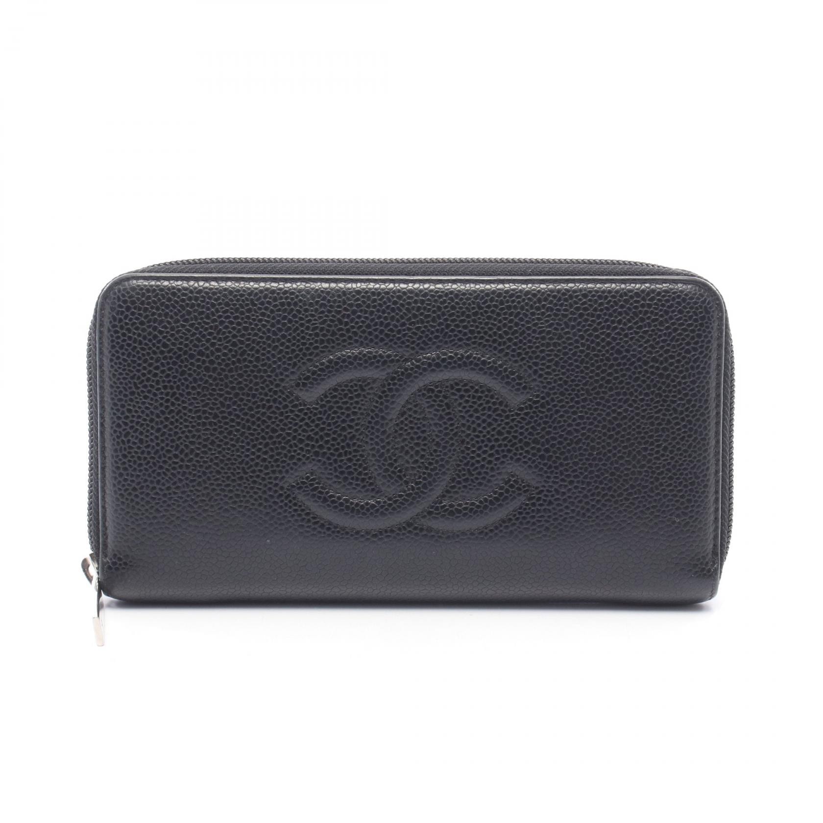 シャネル CHANEL ココマーク ラウンド長財布 財布 キャビアスキン(グレインドカーフ) レディース ブラック系 【中古】