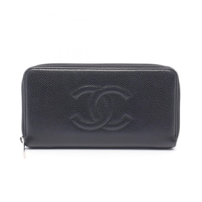 シャネル CHANEL ココマーク ラウンド長財布 財布 キャビアスキン(グレインドカーフ) レディース ブラック系 【中古】