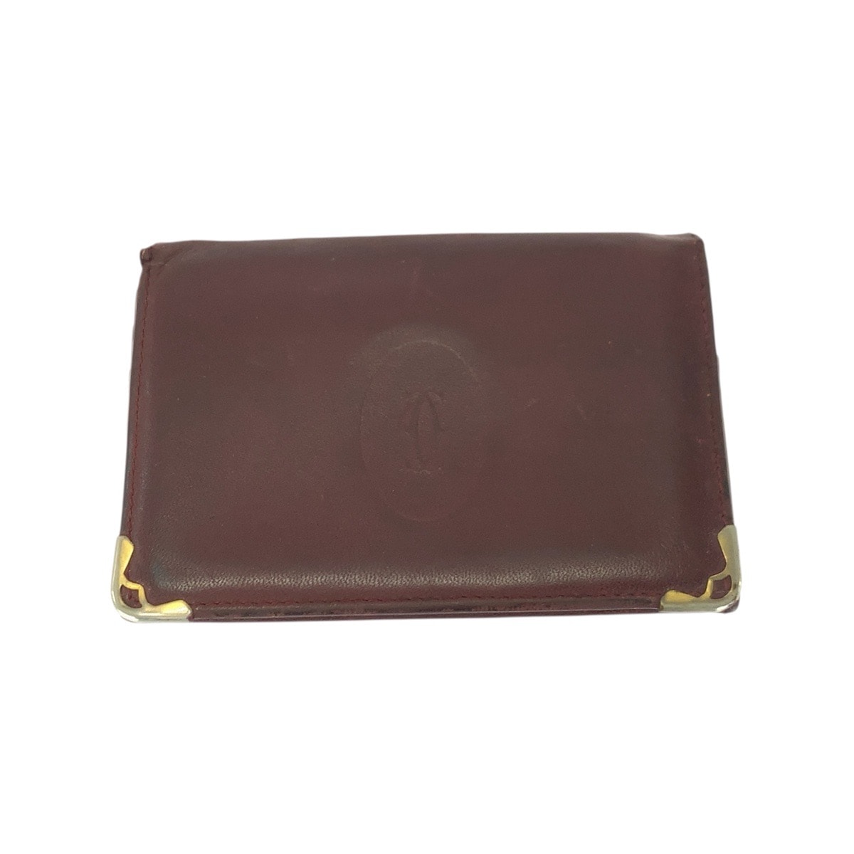 CARTIER カルティエ マストライン ワインレッド ゴールド金具 レザー カードケース パスケース 506255 【中古】