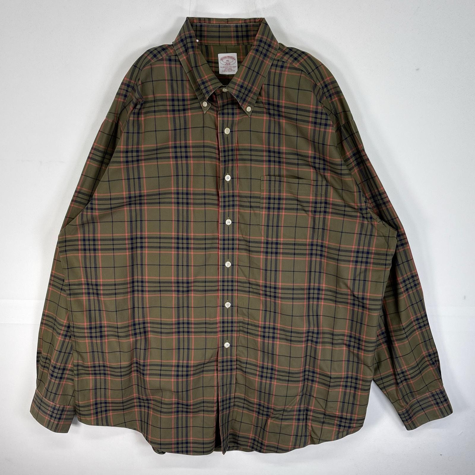 古着 ブルックスブラザーズ Brooks Brothers 長袖シャツ チェック 346 胸ポケ XL  カーキ系 マルチカラー メンズ