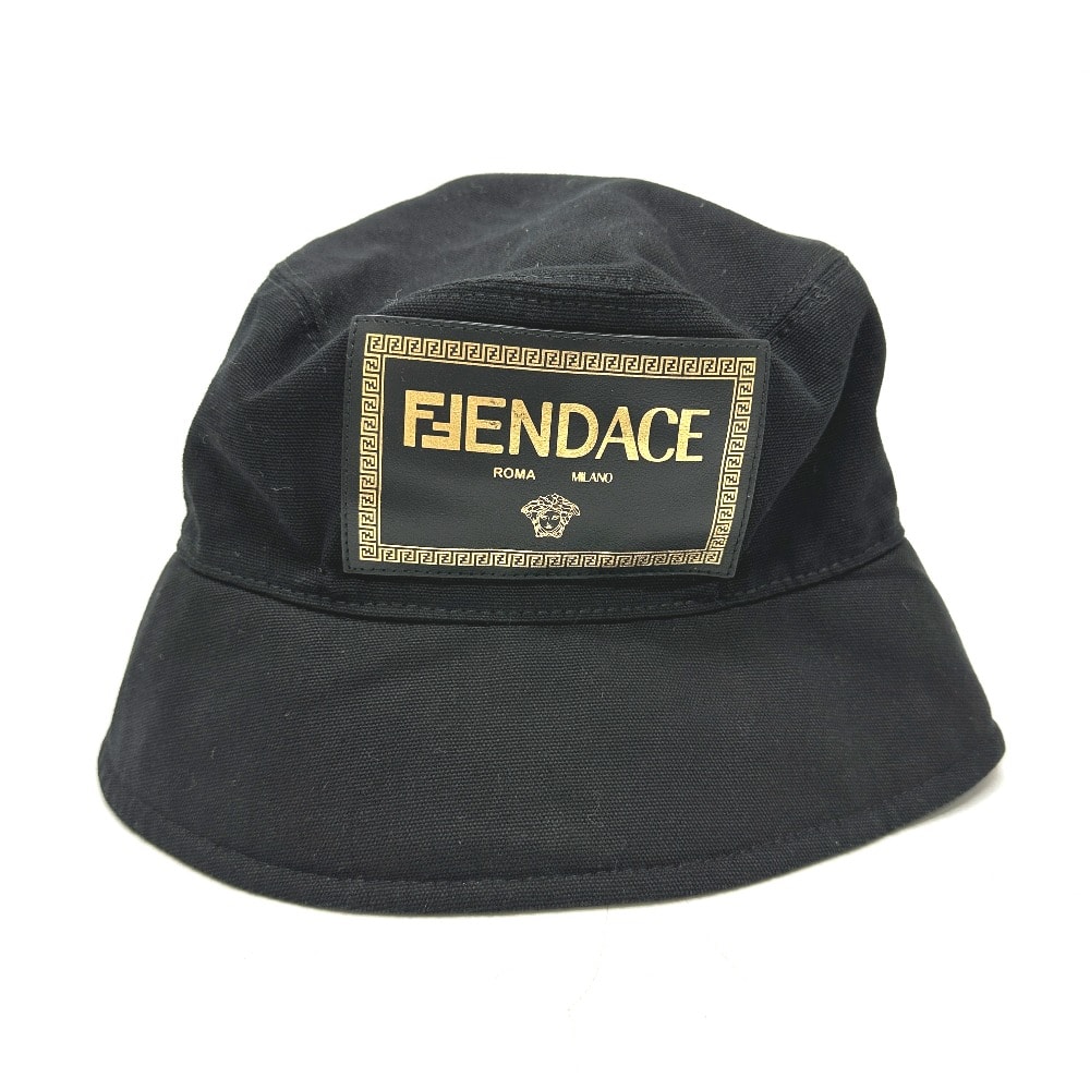 フェンディ FENDI ロゴ FXQ801 ヴェルサーチ コラボ FENDACE ハット コットン ブラック