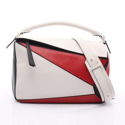 ロエベ LOEWE パズルバッグ ミディアム ハンドバッグ バッグ レザー レディース ホワイト系 / レッド系 / ブラック系 【中古】