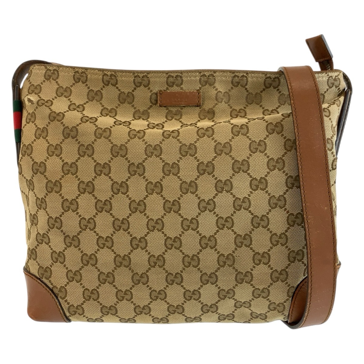 GUCCI グッチ ベージュ ブラウン GGキャンバス レザー/ ショルダーバッグ メッセンジャーバッグ 604653 【中古】