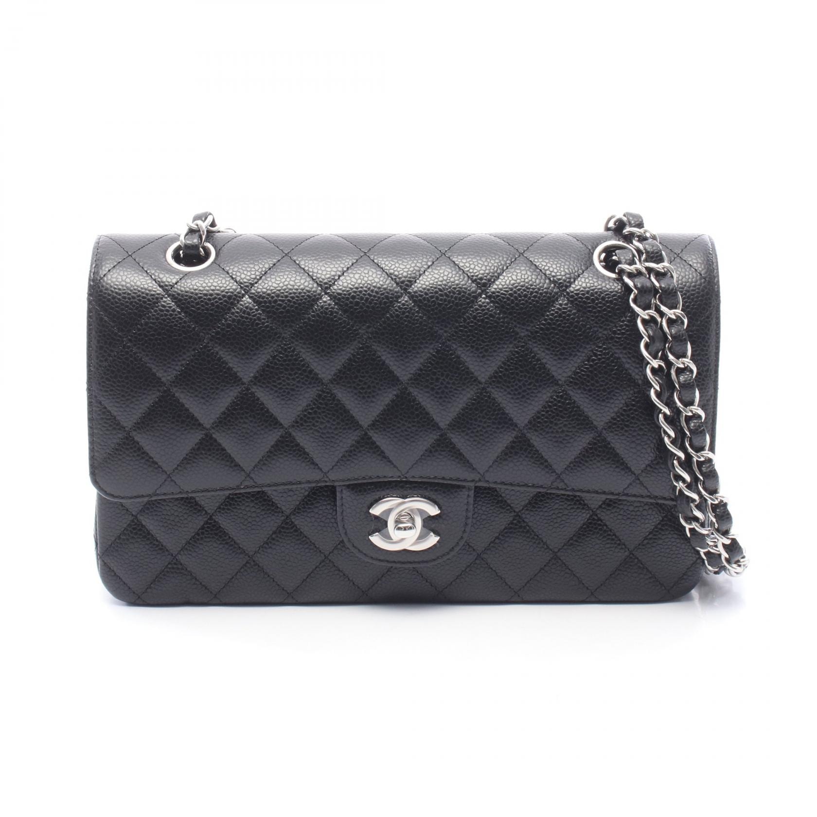 シャネル CHANEL マトラッセ Wフラップ ショルダーバッグ バッグ キャビアスキン(グレインドカーフ) レディース ブラック系 A01112 【中古】