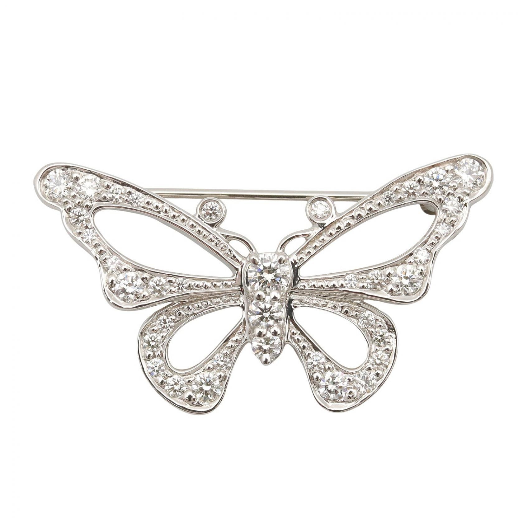 ティファニー TIFFANY&CO バタフライ ブローチ ダイヤ ブローチ アクセサリー Pt950プラチナ ダイヤモンド レディース クリア系 / シルバー系 【中古】