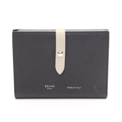 セリーヌ CELINE ストラップ ミディアム マルチ ファンクション 二つ折り財布 財布 レザー レディース ブラック系 / ベージュ系 104813A15 38BJ 【中古】