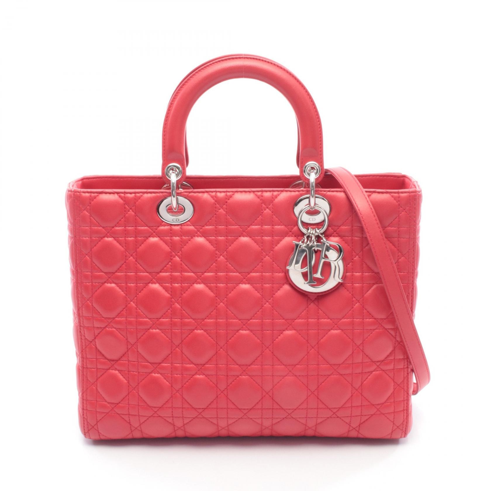 ディオール Dior レディディオール ラージ カナージュ ハンドバッグ バッグ レザー レディース レッド系 【中古】