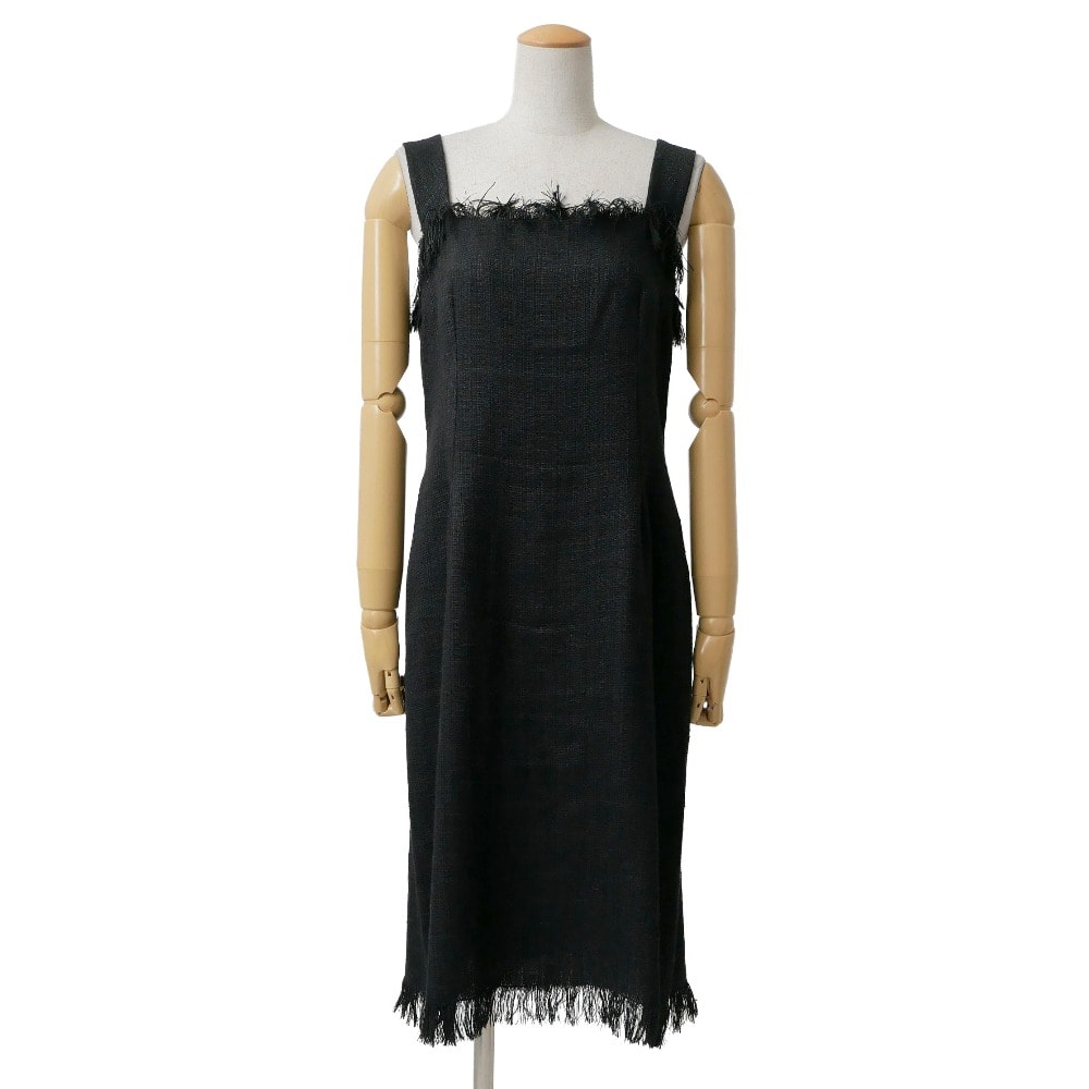 ■美品■DOLCE&GABBANA ドルチェアンドガッバーナ ワンピース サイズ46 フリンジ ノースリーブ リネンツイード ブランド古着【中古】RA9864