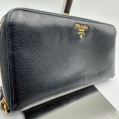 PRADA Vitello Grain Leather Long Wallet "Black"