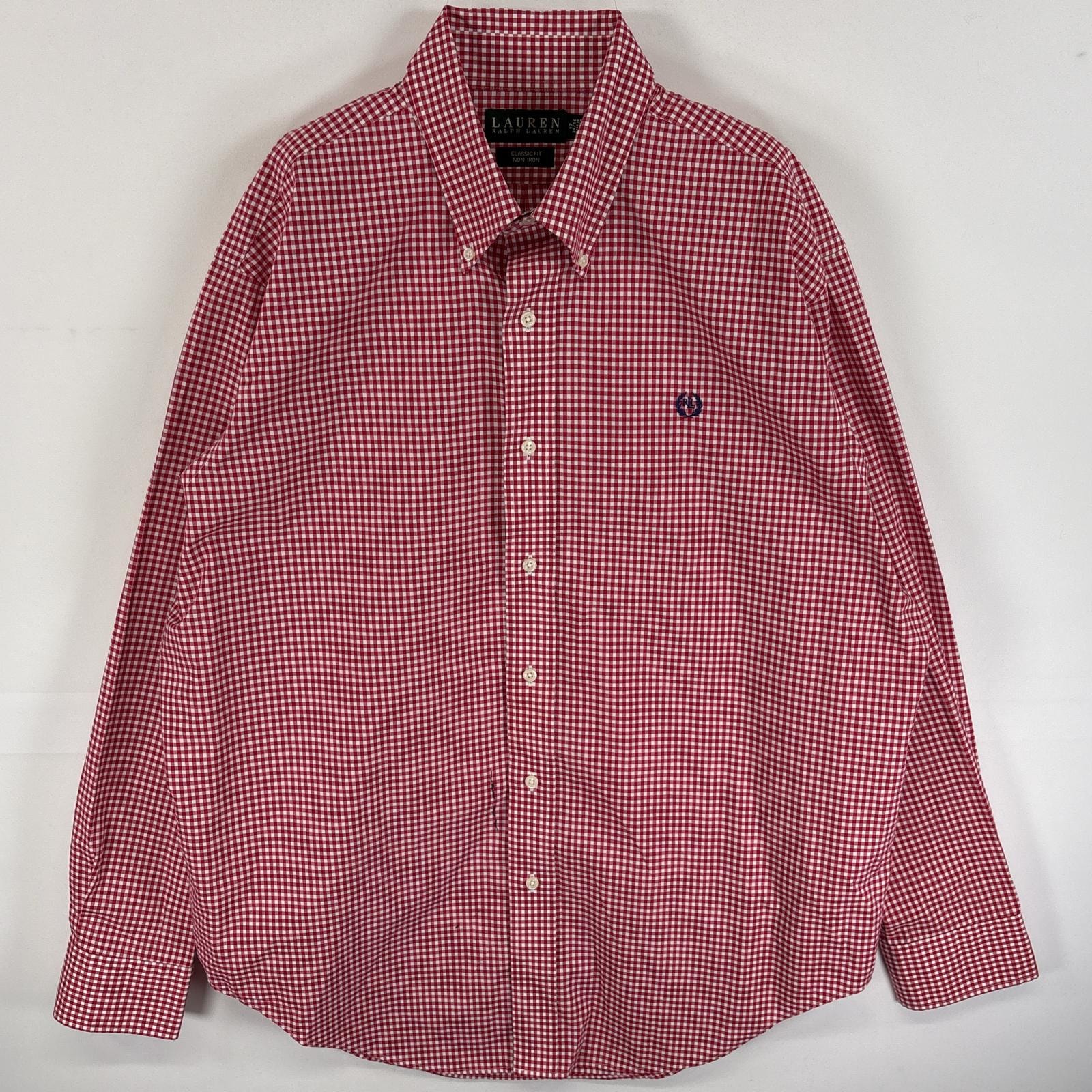 古着 90's/90年代 ローレンラルフローレン LaurenRalphLauren 長袖シャツ ワンポイント ロゴ 刺繍 ボタンダウンシャツ NON-IRON 17 34/35 XL  レッド系 チェック メンズ