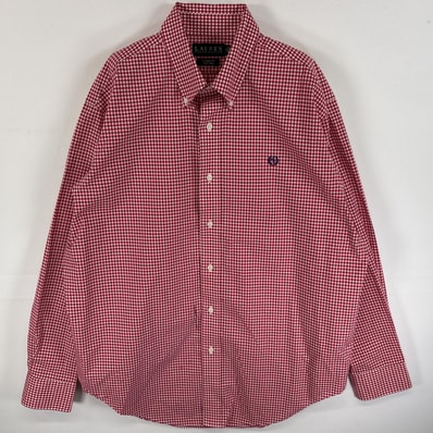 古着 90's/90年代 ローレンラルフローレン LaurenRalphLauren 長袖シャツ ワンポイント ロゴ 刺繍 ボタンダウンシャツ NON-IRON 17 34/35 XL レッド系 チェック メンズ