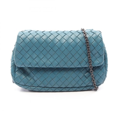 ボッテガヴェネタ BOTTEGA VENETA イントレチャート ショルダーバッグ バッグ レザー レディース ブルー系 【中古】