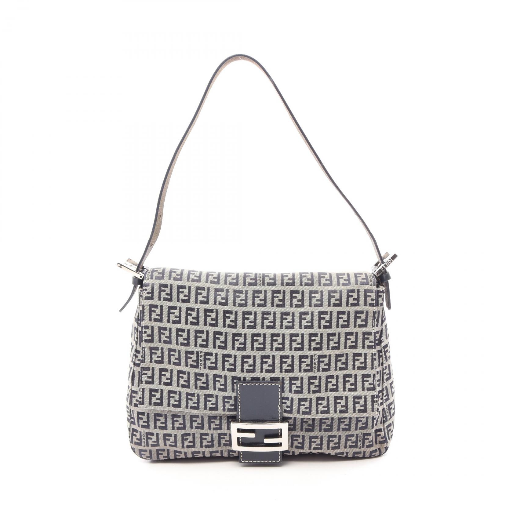 フェンディ FENDI マンマバケット ショルダーバッグ バッグ キャンバス レザー レディース グレー系 / ネイビー系 26325 【中古】