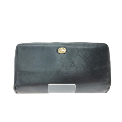 GUCCI グッチ ユニセックス ラウンドファスナー 長財布 インターロッキングG シワ加工 ファスナートップ欠品 575988 ブラック
