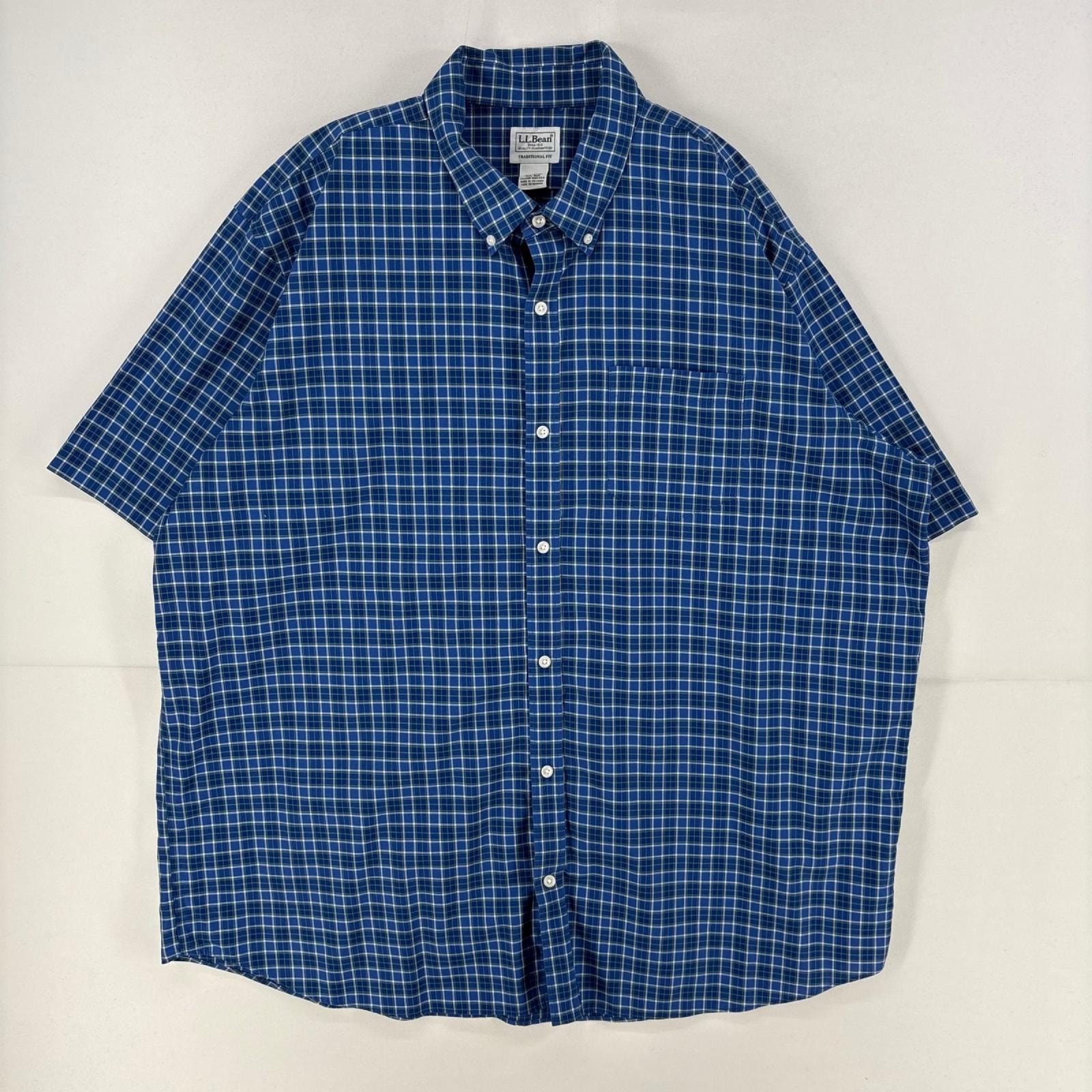 古着 エルエルビーン L.L.Bean 半袖シャツ 大きいサイズ 胸ポケット ボタンダウン 2XL  ブルー系 メンズ