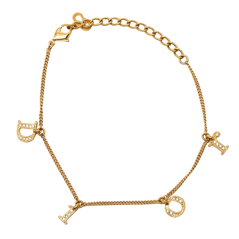【中古美品】ディオール　Dior　ロゴ　ラインストーンブレスレット　A810 C (やや傷や汚れあり)】ディオール ロゴ ブレスレット ゴールド ライン