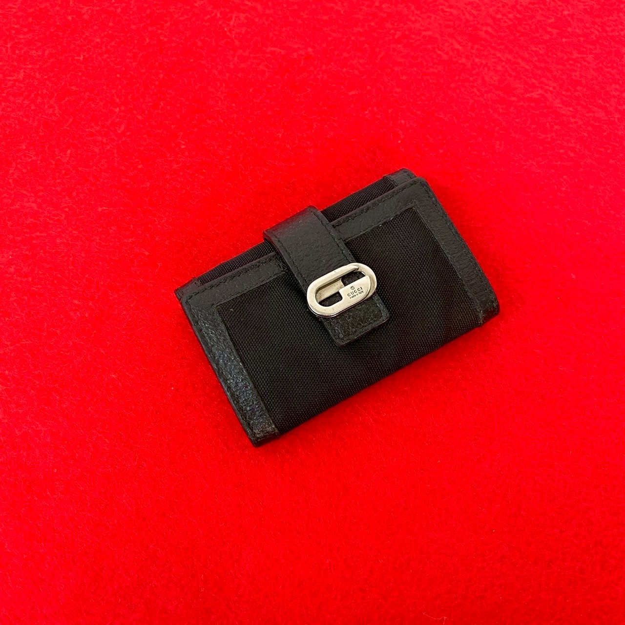 GUCCI グッチ G ロゴ 金具 レザー ナイロン キーケース ブラック
 34966